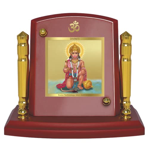 Diviniti 24K Gold Plated Hanuman Ji For Car Dashboard, Home Decor, Table, Puja Room (7 x 9 CM)