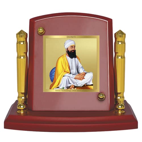 Diviniti 24K Gold Plated Guru Tegh Bahadur Ji For Car Dashboard, Home Decor & Table (7 x 9 CM)