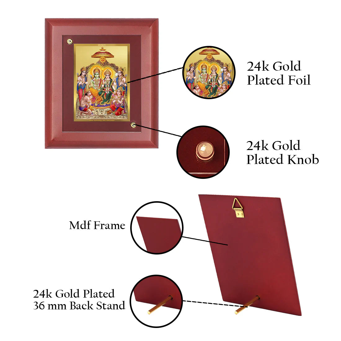 Diviniti 24K Gold Plated MDF Photo Frame For Home Decor, Table Tops, Puja Room, Gift