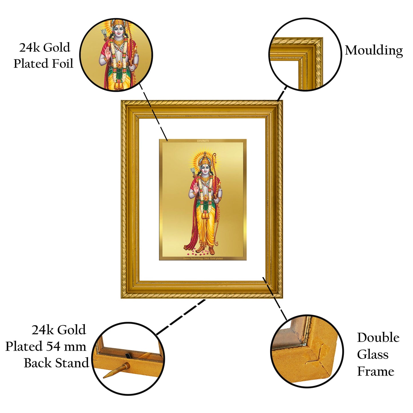 DIVINITI Ram Gold Plated Wall Photo Frame, Table Decor| DG Frame 056 Size 3 and 24K Gold Plated Foil (32.5 CM X 25.5 CM)