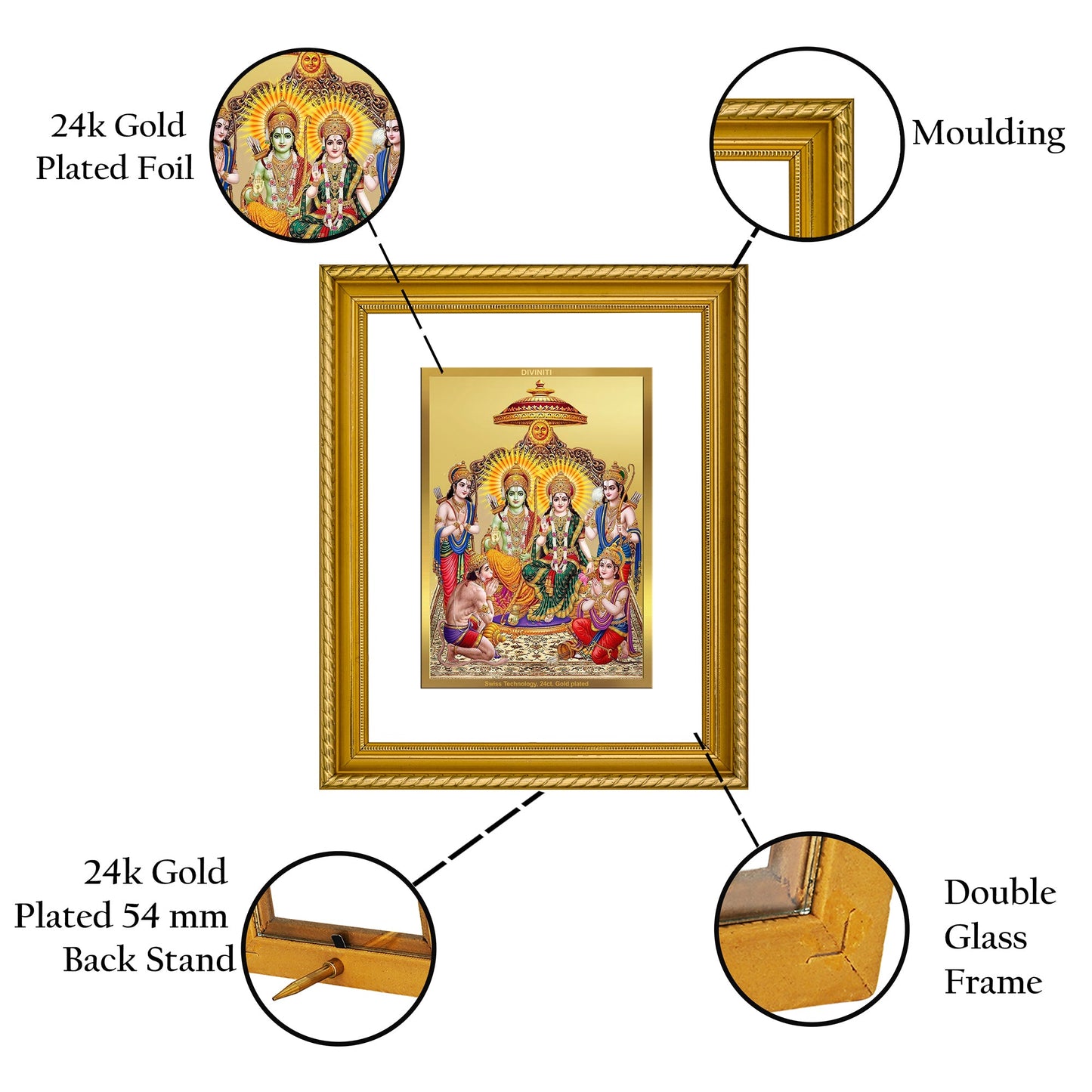 DIVINITI Ram Darbar Gold Plated Wall Photo Frame, Table Decor| DG Frame 056 Size 3 and 24K Gold Plated Foil (32.5 CM X 25.5 CM)