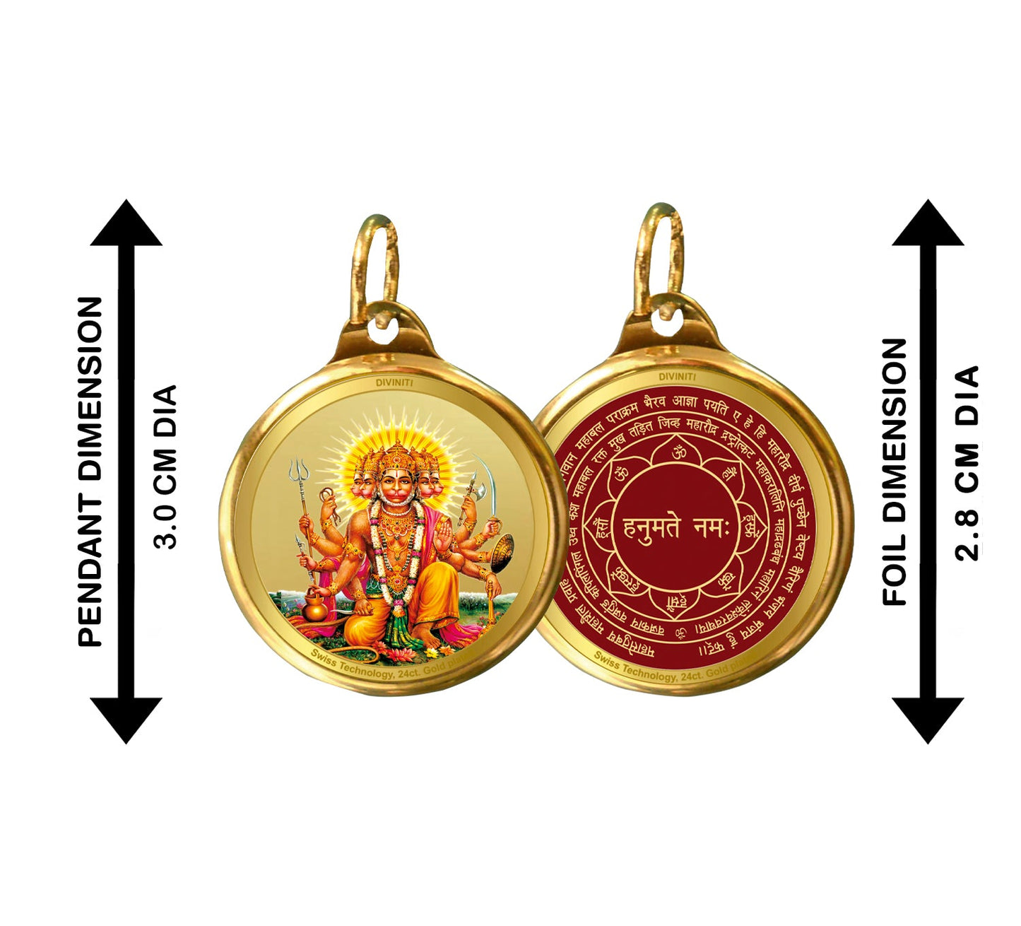 Diviniti 24K Double sided Gold Plated Pendant Panchmukhi  Hanuman & Yantra|28 MM Flip Coin (1 PCS)