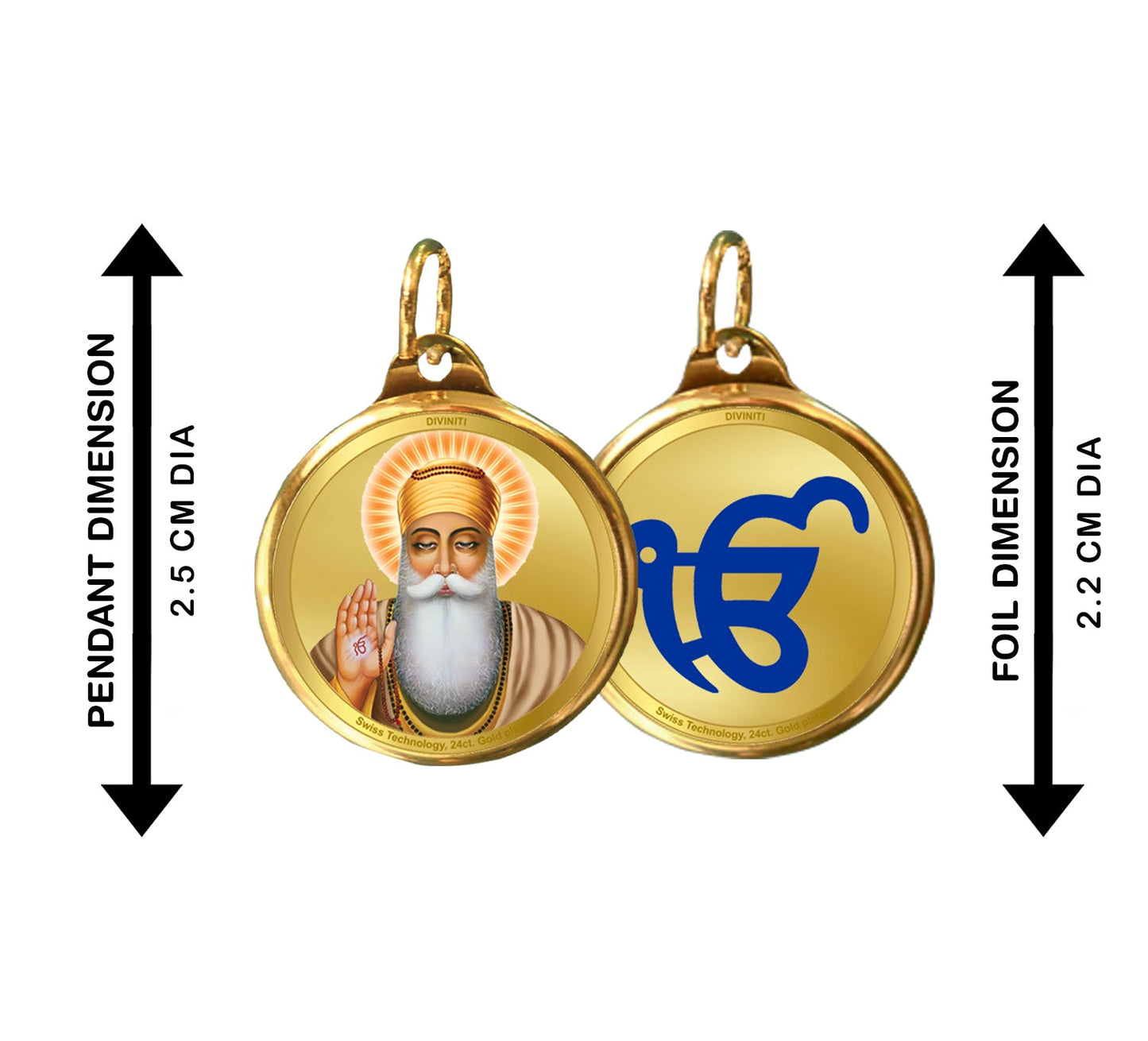 Diviniti 24K Double sided Gold Plated Pendant Gurunanak & Ekomkar|22 MM Flip Coin (1 PCS)