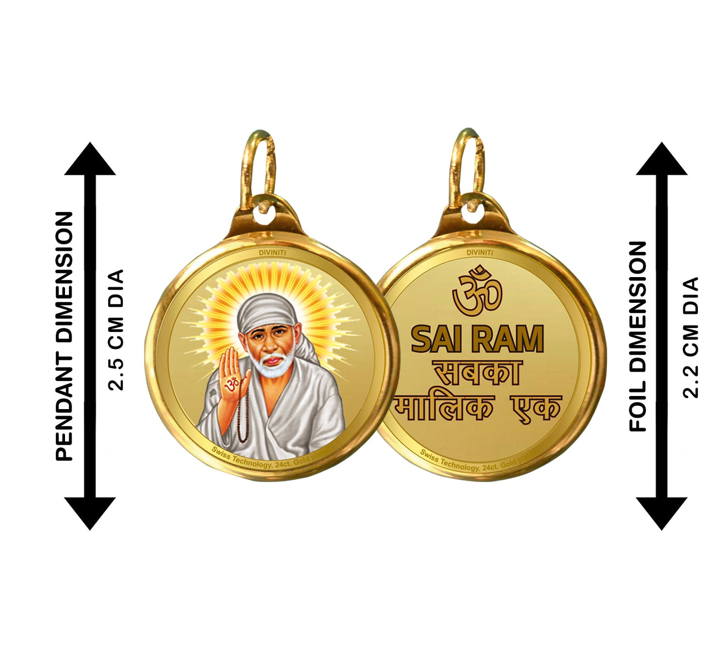 Diviniti 24K Double sided Gold Plated Pendant  SAI BABA & OM|22 MM Flip Coin (1 PCS)