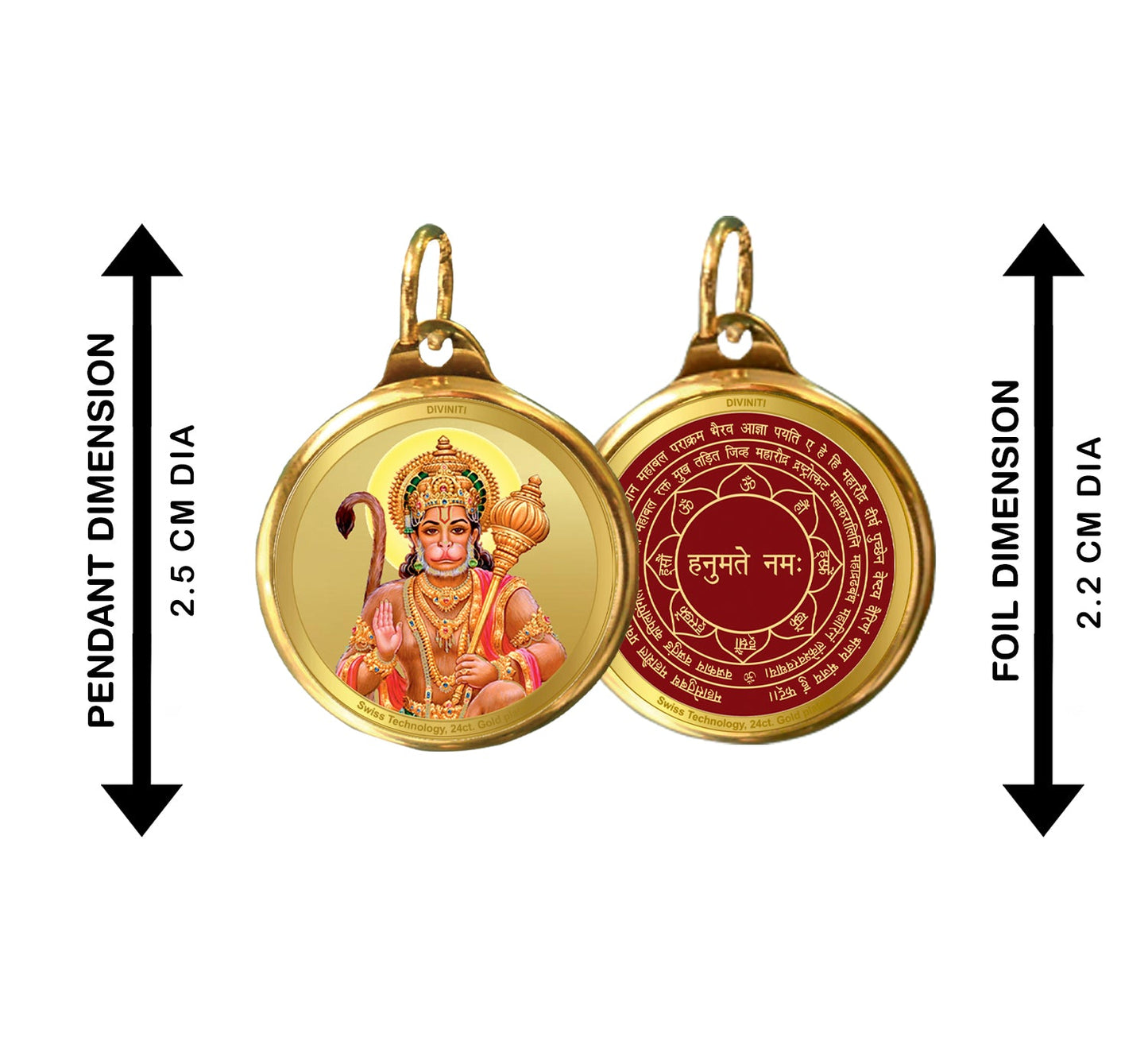 Diviniti 24K Double sided Gold Plated Pendant Panchmukhi Hanuman & Yantra|22 MM Flip Coin (1 PCS)