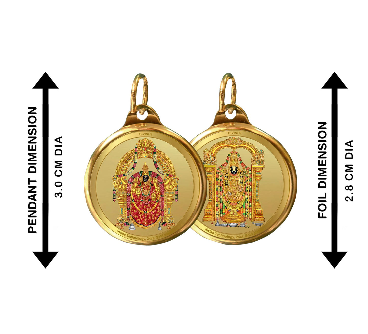 Diviniti 24K Double sided Gold Plated Pendant  Padmawati & Balaji|28 MM Flip Coin (1 PCS)