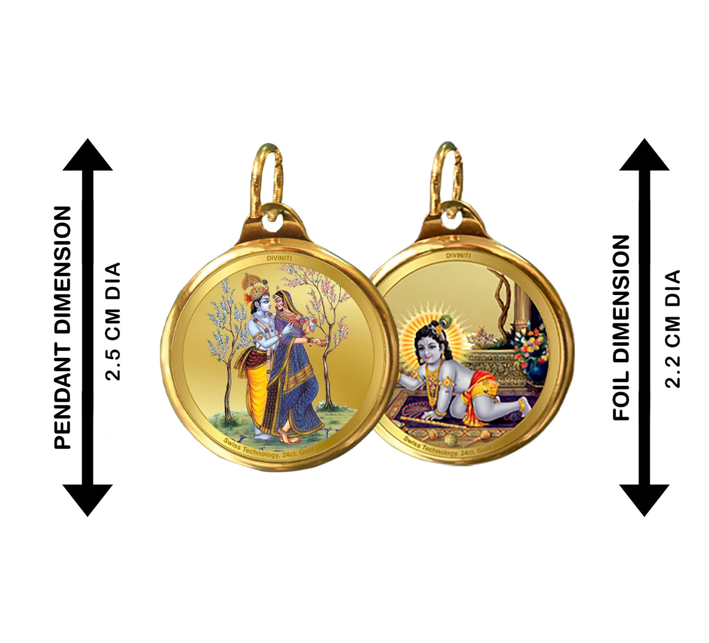 Diviniti 24K Double sided Gold Plated Pendant  RADHA KRISHNA & LADDU GOPAL|28 MM Flip Coin (1 PCS)