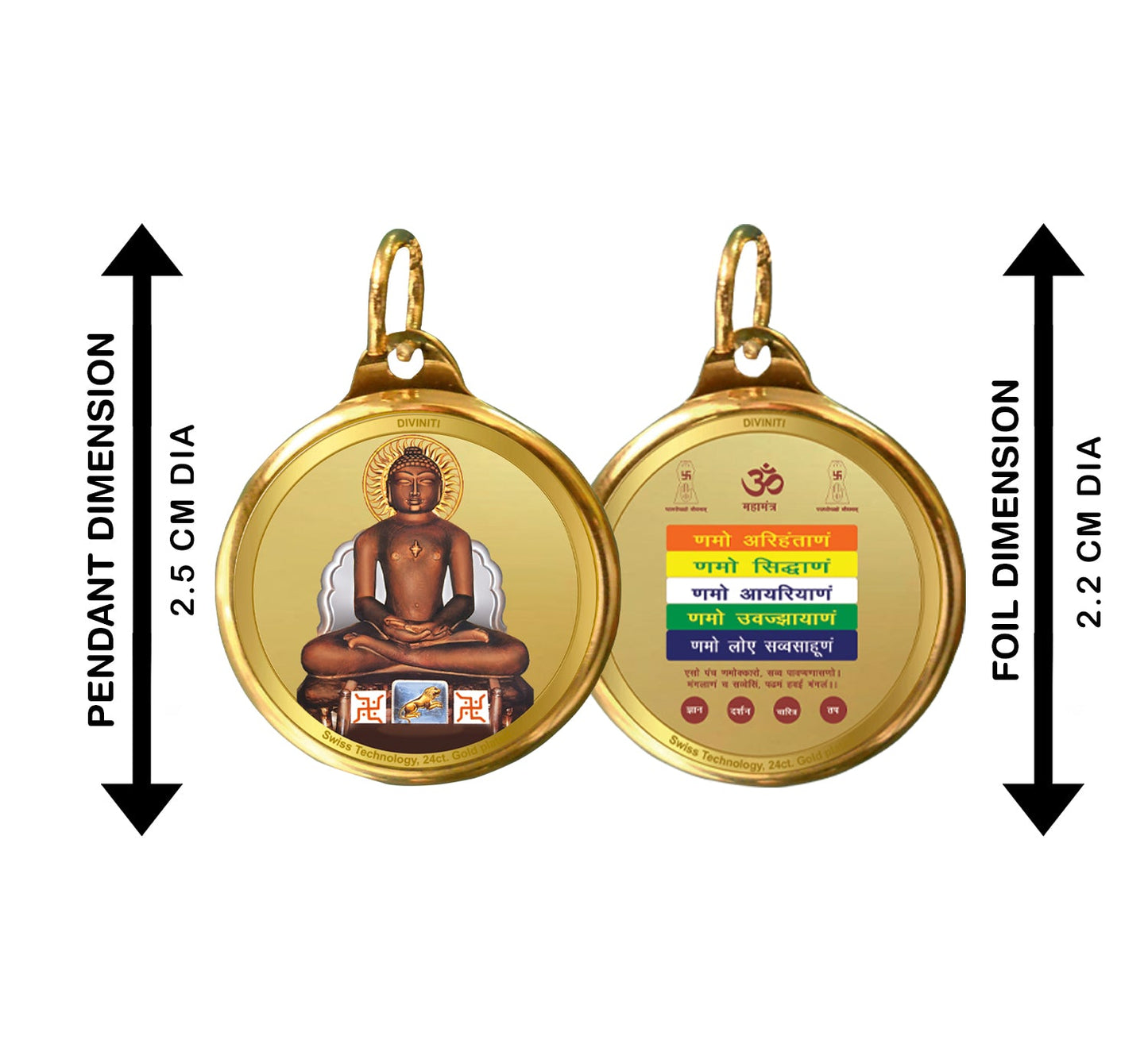 Diviniti 24K Double sided Gold Plated Pendant Mahavir & Namokar Mantra|22 MM Flip Coin (1 PCS)