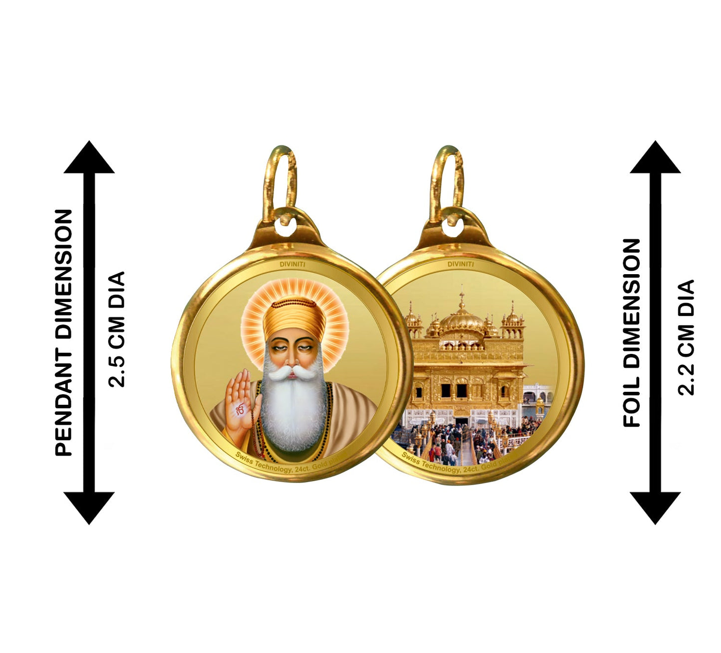 Diviniti 24K Double sided Gold Plated Pendant Gurunanak & Golden Temple|22 MM Flip Coin (1 PCS)