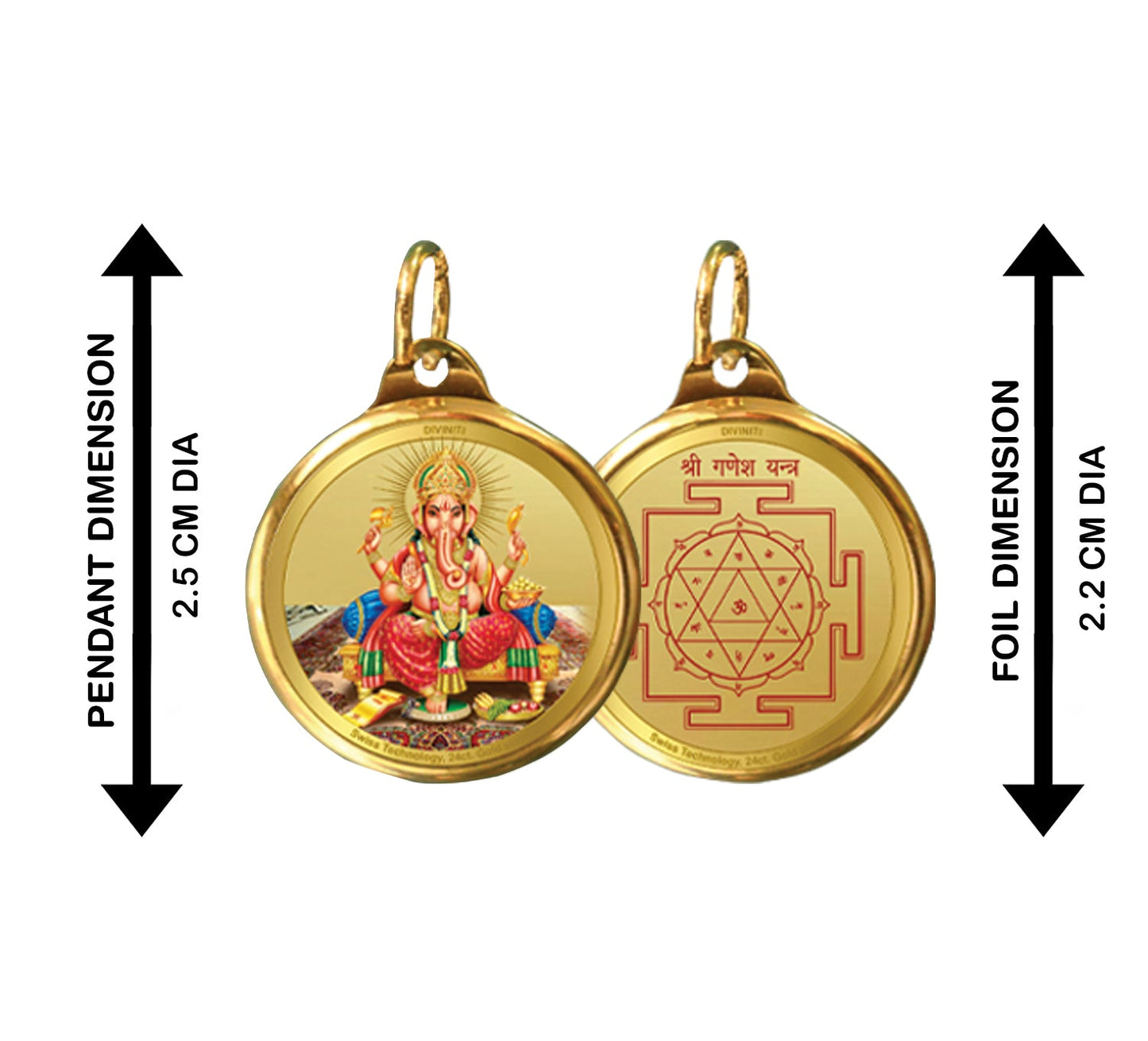 Diviniti 24K Double sided Gold Plated Pendant Ganesha & Yantra|22 MM Flip Coin (1 PCS)