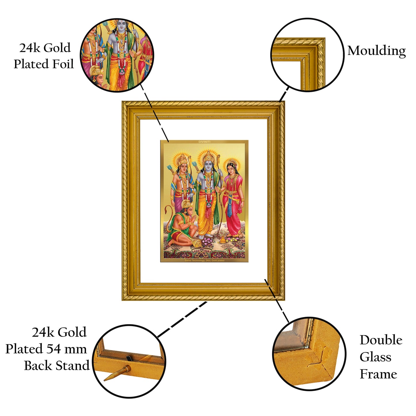 DIVINITI Ram Darbar Gold Plated Wall Photo Frame, Table Decor| DG Frame 056 Size 3 and 24K Gold Plated Foil (32.5 CM X 25.5 CM)