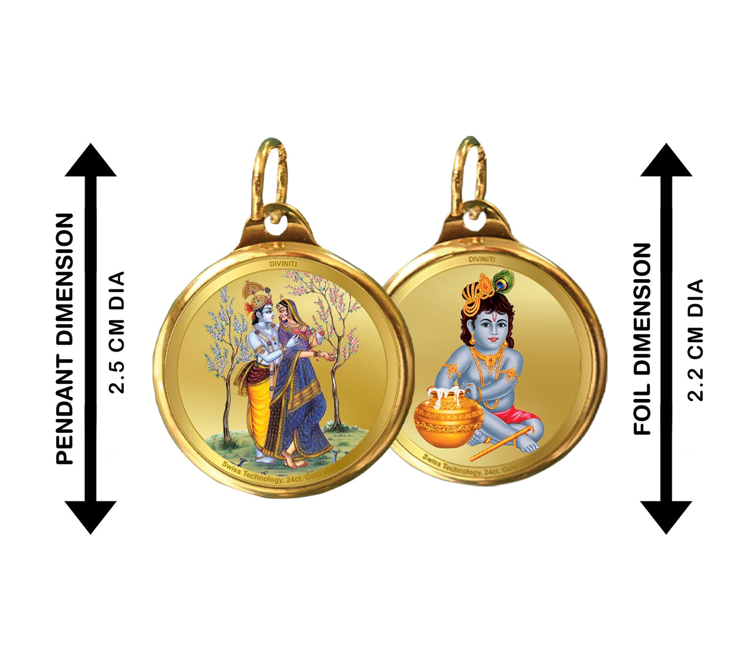 Diviniti 24K Double sided Gold Plated Pendant  RADHA KRISHNA & BALGOPAL|22 MM Flip Coin (1 PCS)