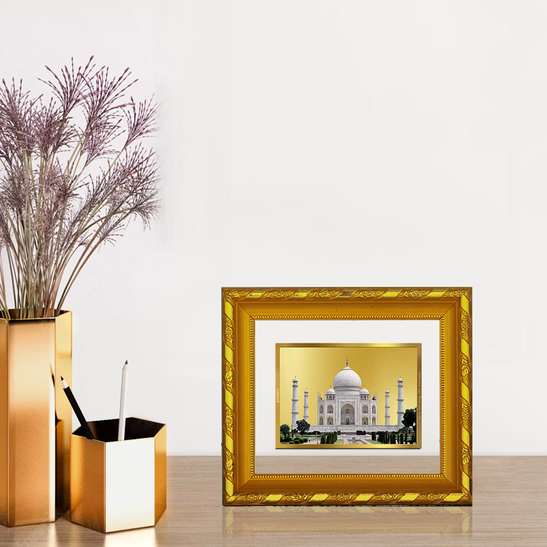 DIVINITI 24K Gold Plated Taj Mahal Photo Frame For Home Wall Decor, TableTop, Luxury Gift (15.0 X 13.0 CM)