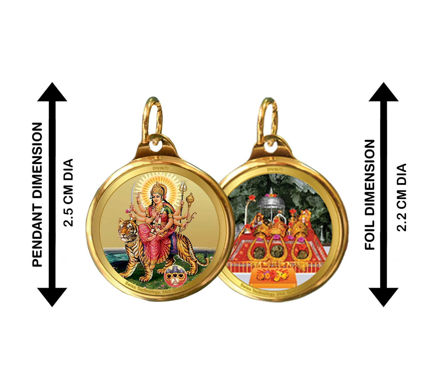 Diviniti 24K Double sided Gold Plated Pendant Durga & Mata Ka Darbar |22 MM Flip Coin (1 PCS)