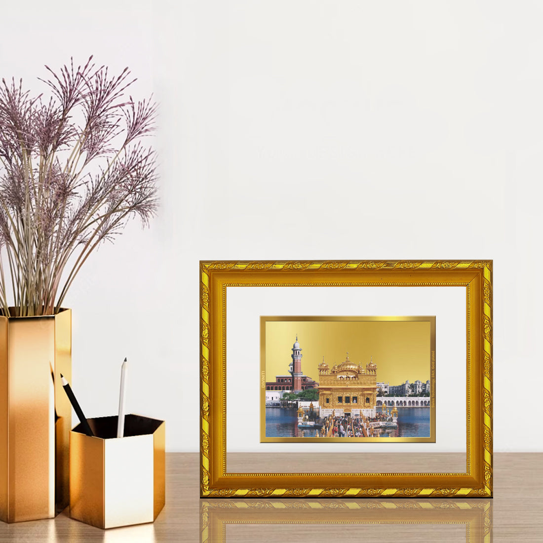 DIVINITI 24K Gold Plated Golden Temple Photo Frame For Home Wall Decor, Luxury Gift (21.5 X 17.5 CM)