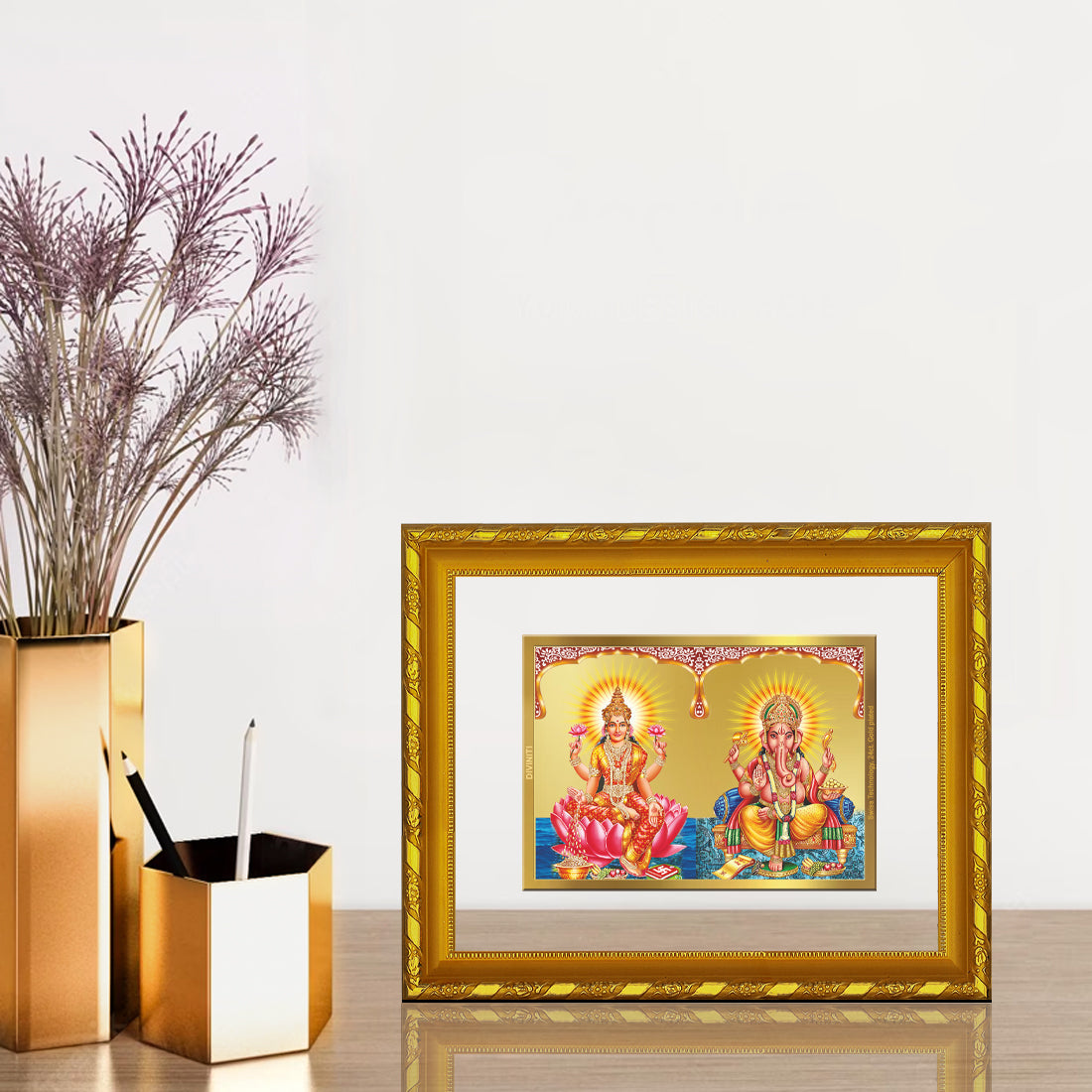 DIVINITI 24K Gold Plated Lakshmi Ganesh Photo Frame For Home Decor, Diwali Gift, Puja (21.5 X 17.5 CM)