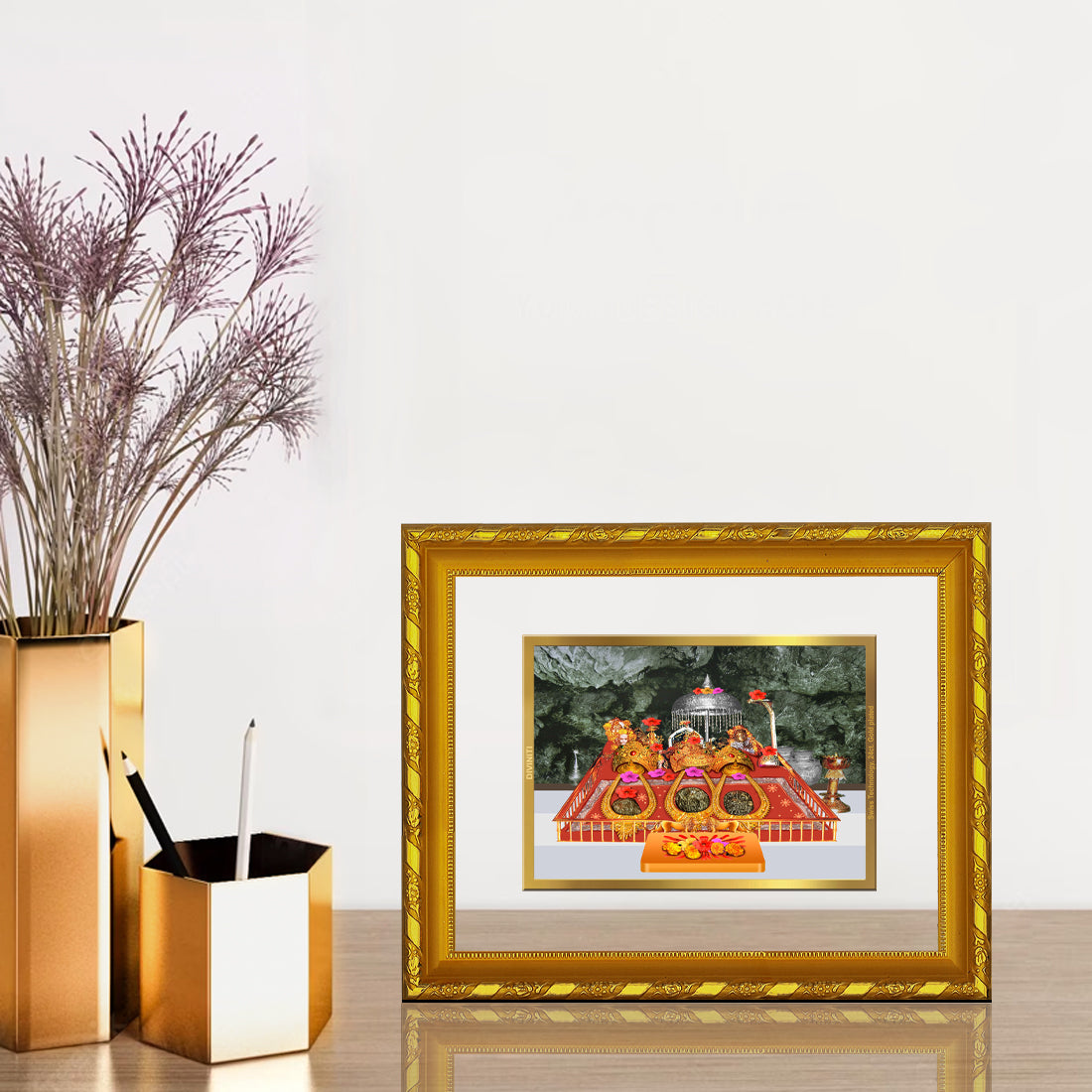 DIVINITI 24K Gold Plated Mata Ka Darbar Photo Frame For Home Wall Decor, Puja, Gift (21.5 X 17.5 CM)