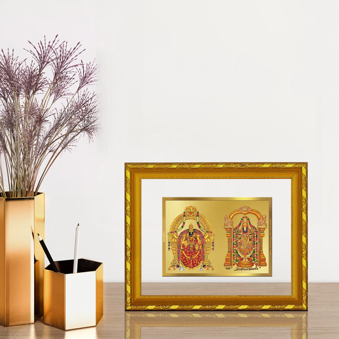 DIVINITI 24K Gold Plated Padmavathi Balaji Photo Frame For Home Decor, Tabletop, Puja (21.5 X 17.5 CM)