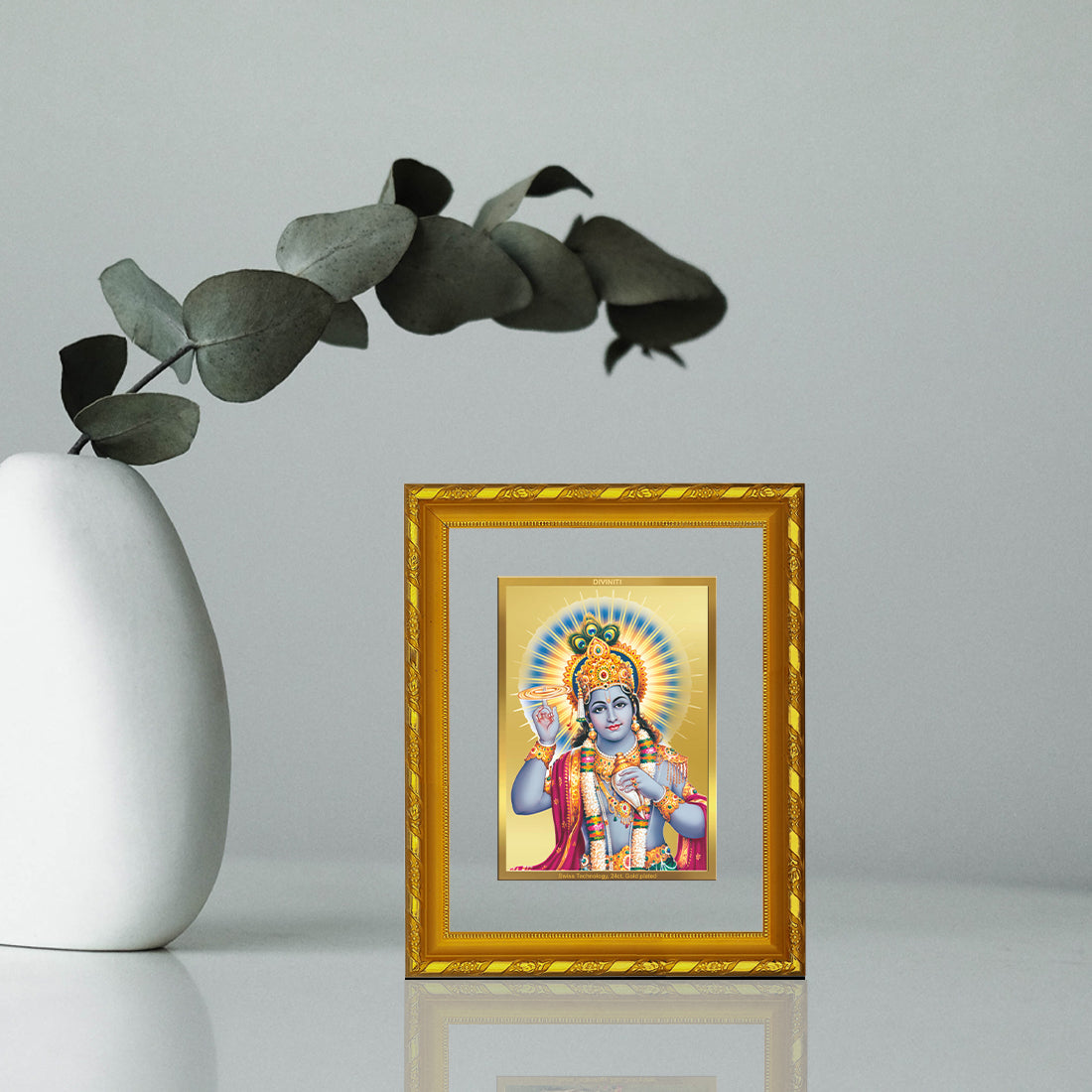 DIVINITI 24K Gold Plated Vishnu Ji Photo Frame For Home Wall Decor, TableTop, Puja, Gift (21.5 X 17.5 CM)