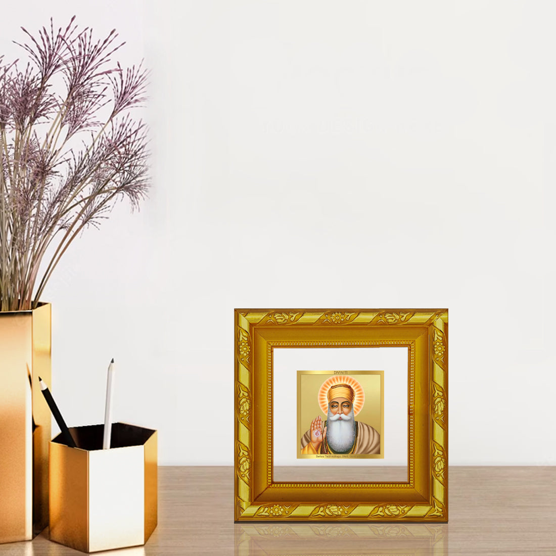 DIVINITI 24K Gold Plated Guru Nanak Photo Frame For Living Room, TableTop, Prayer, Gift (10.8 X 10.8 CM)