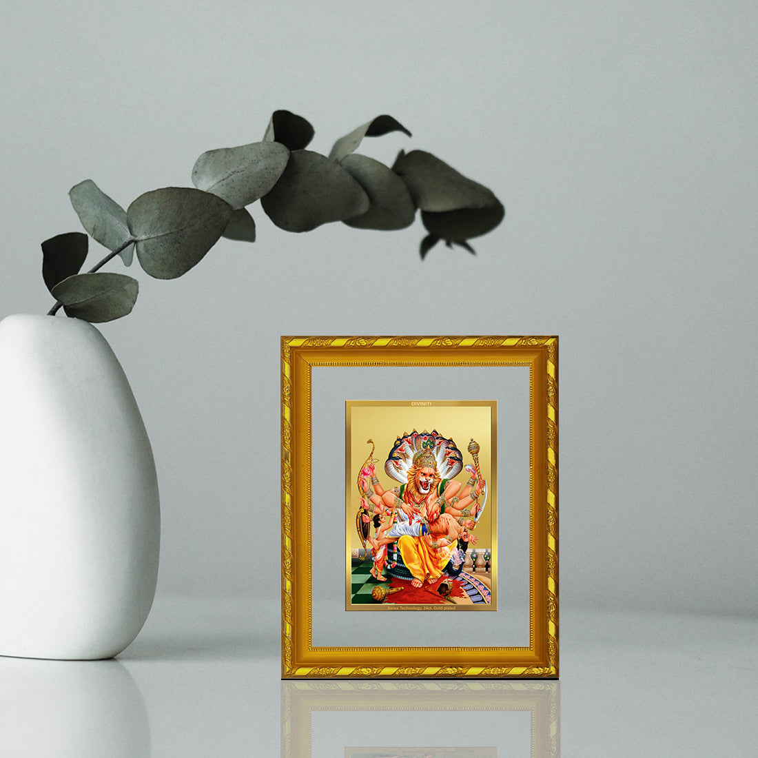 DIVINITI 24K Gold Plated Narsimha Photo Frame For Home Wall Decor, Festival Gift (21.5 X 17.5 CM)