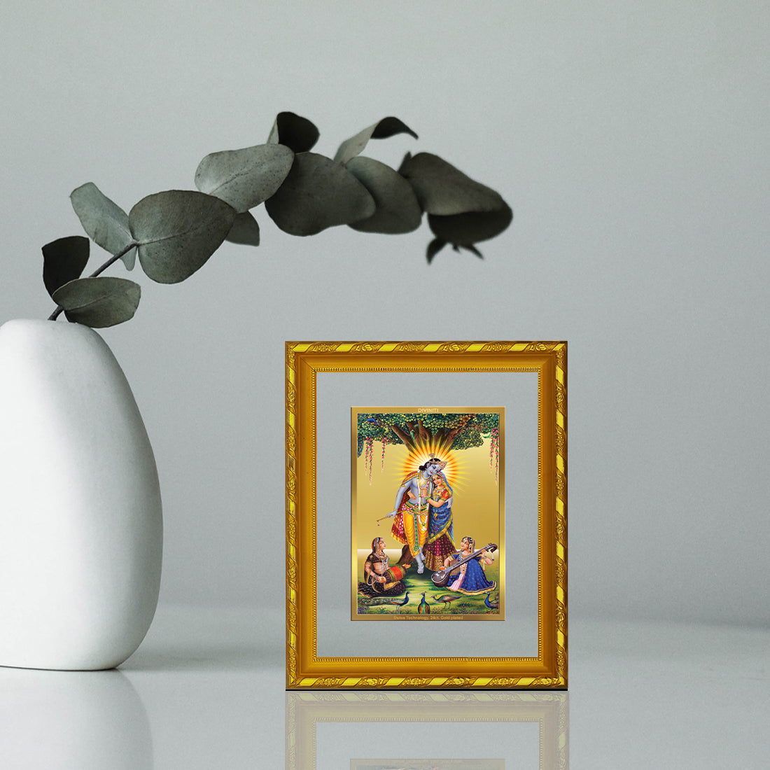 DIVINITI 24K Gold Plated Radha Krishna Photo Frame For Home Decor, Tabletop, Worship (21.5 X 17.5 CM)