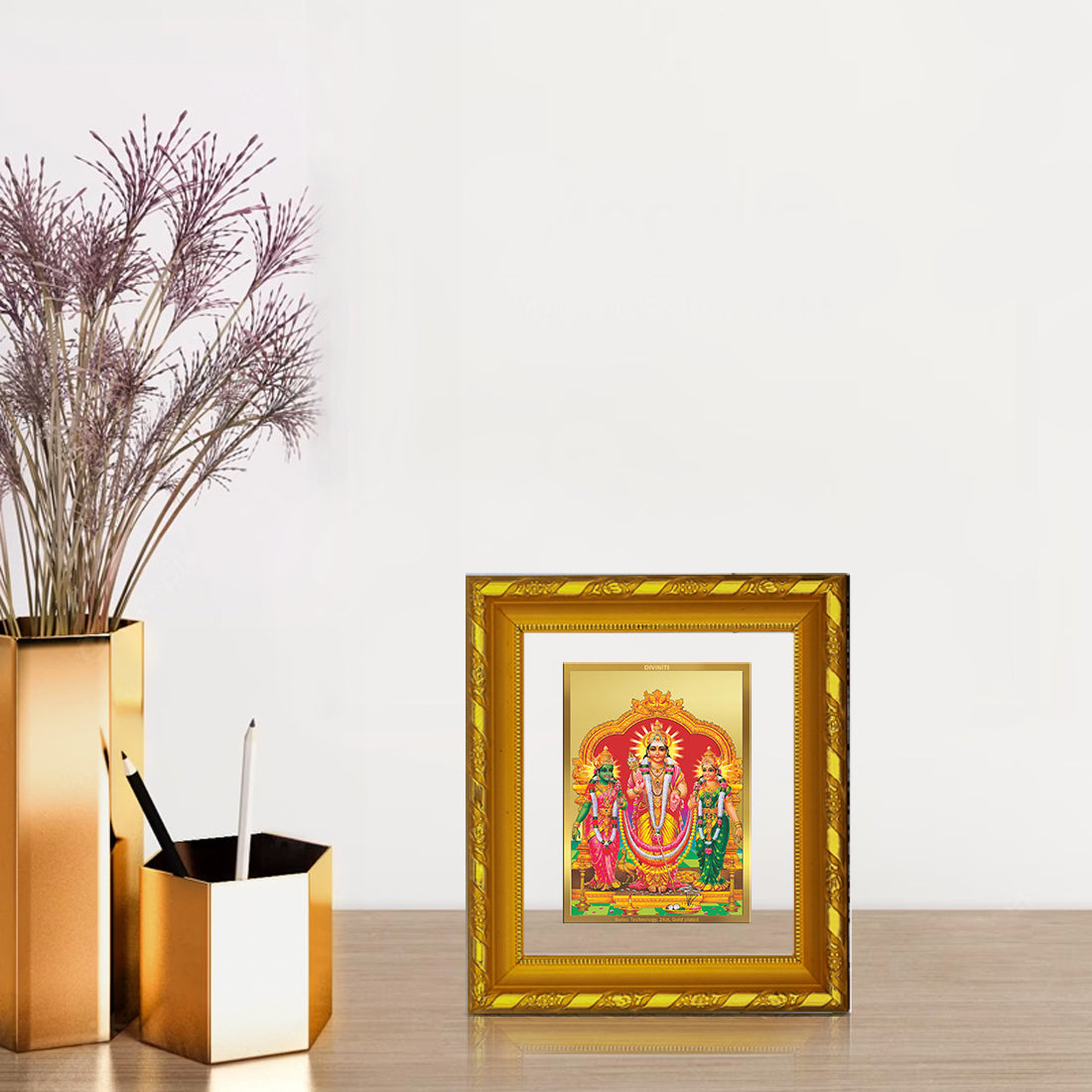 DIVINITI 24K Gold Plated Murugan Valli Wall Photo Frame For Home Decor, TableTop (15.0 X 13.0 CM)