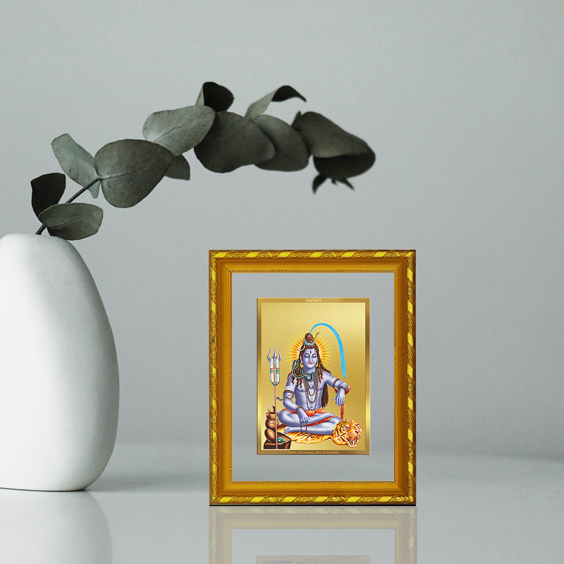 DIVINITI 24K Gold Plated Lord Shiva Wall Photo Frame For Home Decor, Puja, Luxury Gift (21.5 X 17.5 CM)