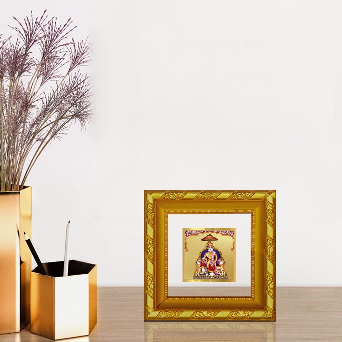 DIVINITI 24K Gold Plated Agrasen Maharaj Photo Frame For Living Room, TableTop, Gift (10.8 X 10.8 CM)