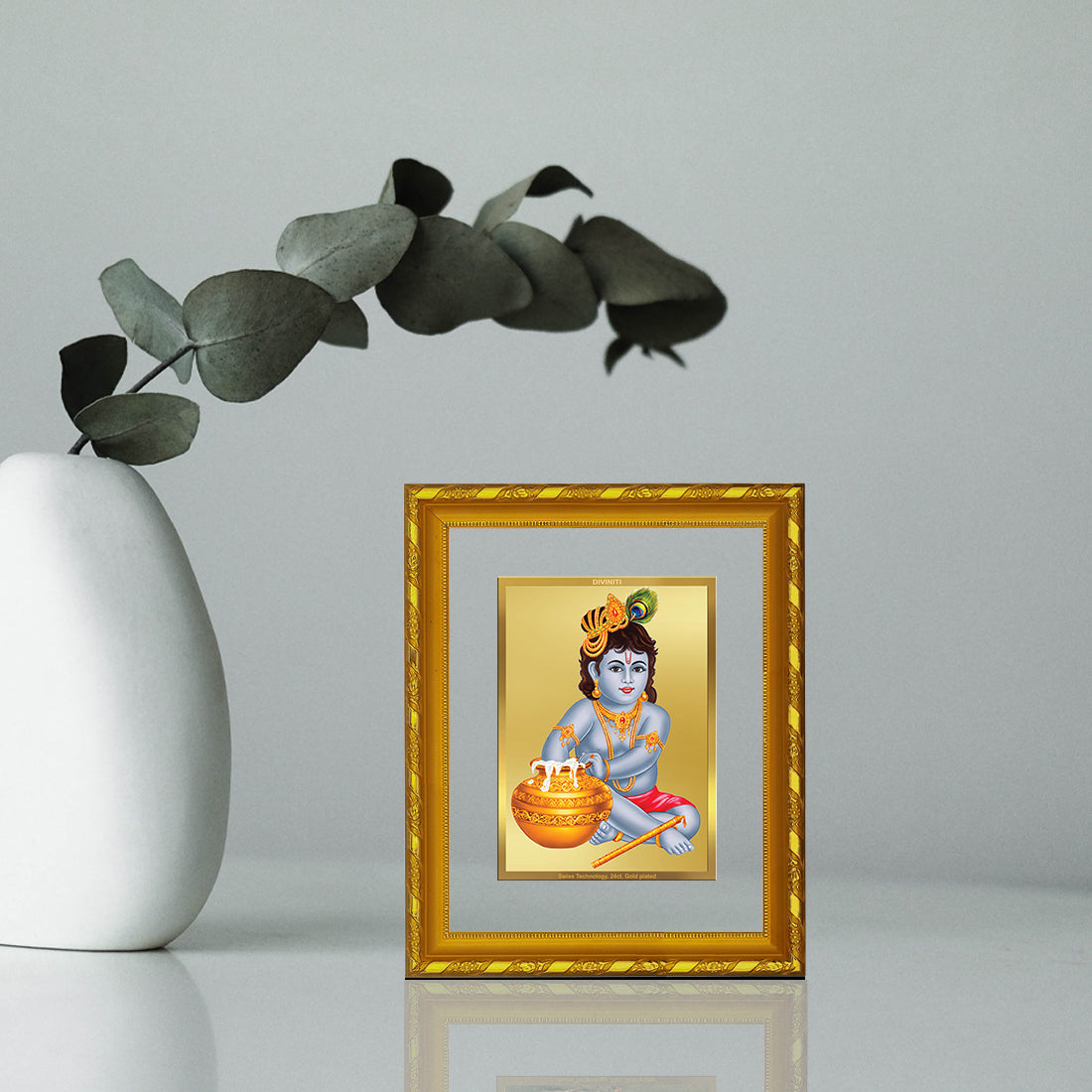 DIVINITI 24K Gold Plated Bal Gopal Wall Photo Frame For Home Decor, Tabletop, Puja (21.5 X 17.5 CM)