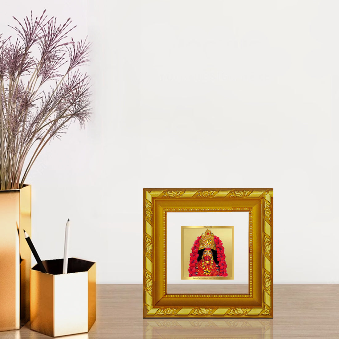 DIVINITI 24K Gold Plated Maa Tara Photo Frame For Home Decor, Living Room, Gift (10.8 X 10.8 CM)