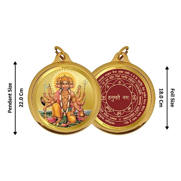 Diviniti 24K Double sided Gold Plated Pendant Panchmukhi  Hanuman & Yantra|18 MM Flip Coin (1 PCS)