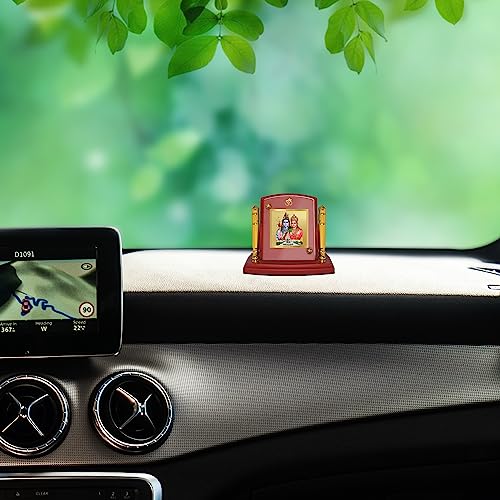 Diviniti 24K Gold Plated Shiv Parvati For Car Dashboard, Home Decor, Table Top, Puja, Gift (7 x 9 CM)