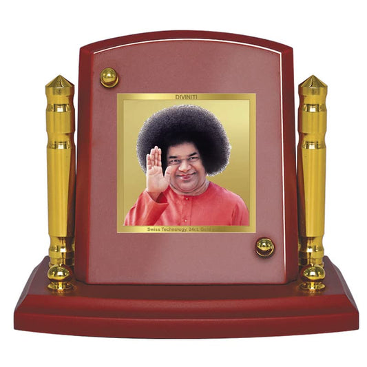 Diviniti 24K Gold Plated Sathya Sai Baba For Car Dashboard, Home Decor, Table Top & Gift (7 x 9 CM)