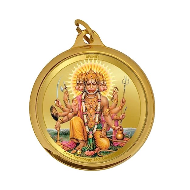 Diviniti 24K Double sided Gold Plated Pendant Panchmukhi  Hanuman & Yantra|18 MM Flip Coin (1 PCS)