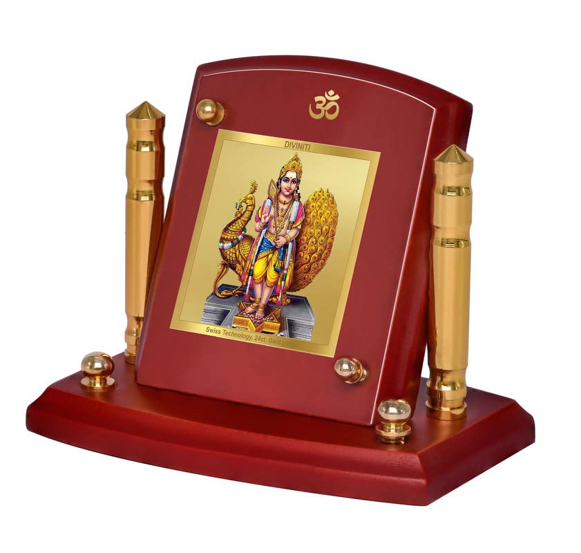 Diviniti 24K Gold Plated Karthikey For Car Dashboard, Home Decor & Prayer (7 x 9 CM)