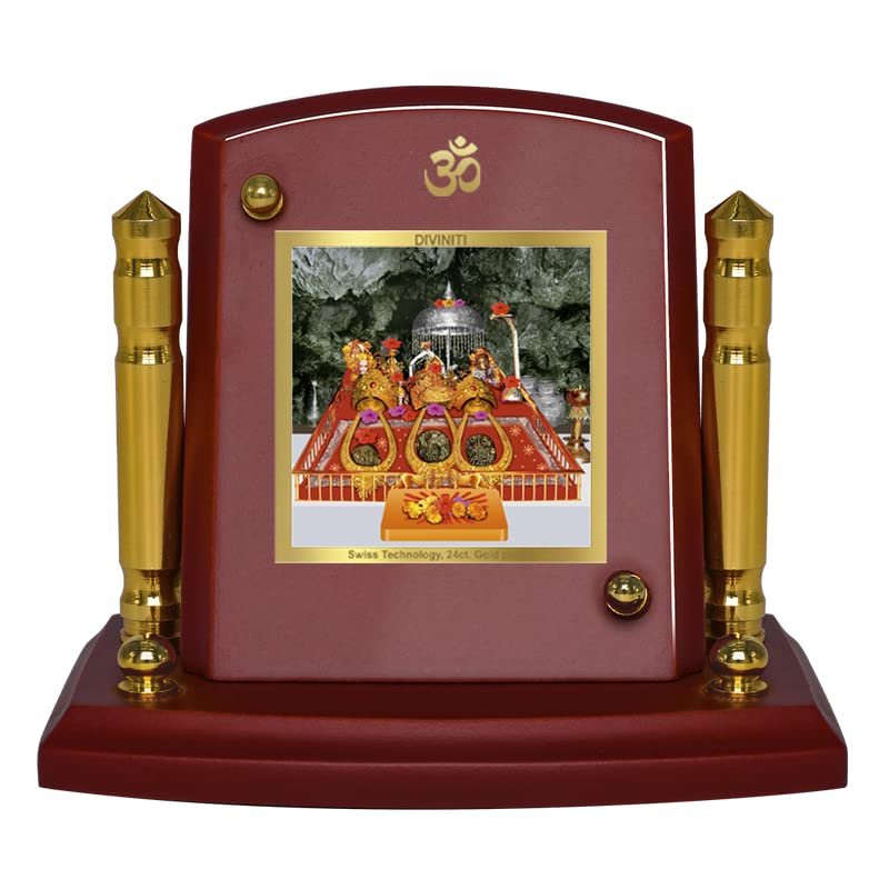 Diviniti 24K Gold Plated Mata Ka Darbar Frame For Car Dashboard, Home Decor, Table Top, Puja Room (7 x 9 CM)