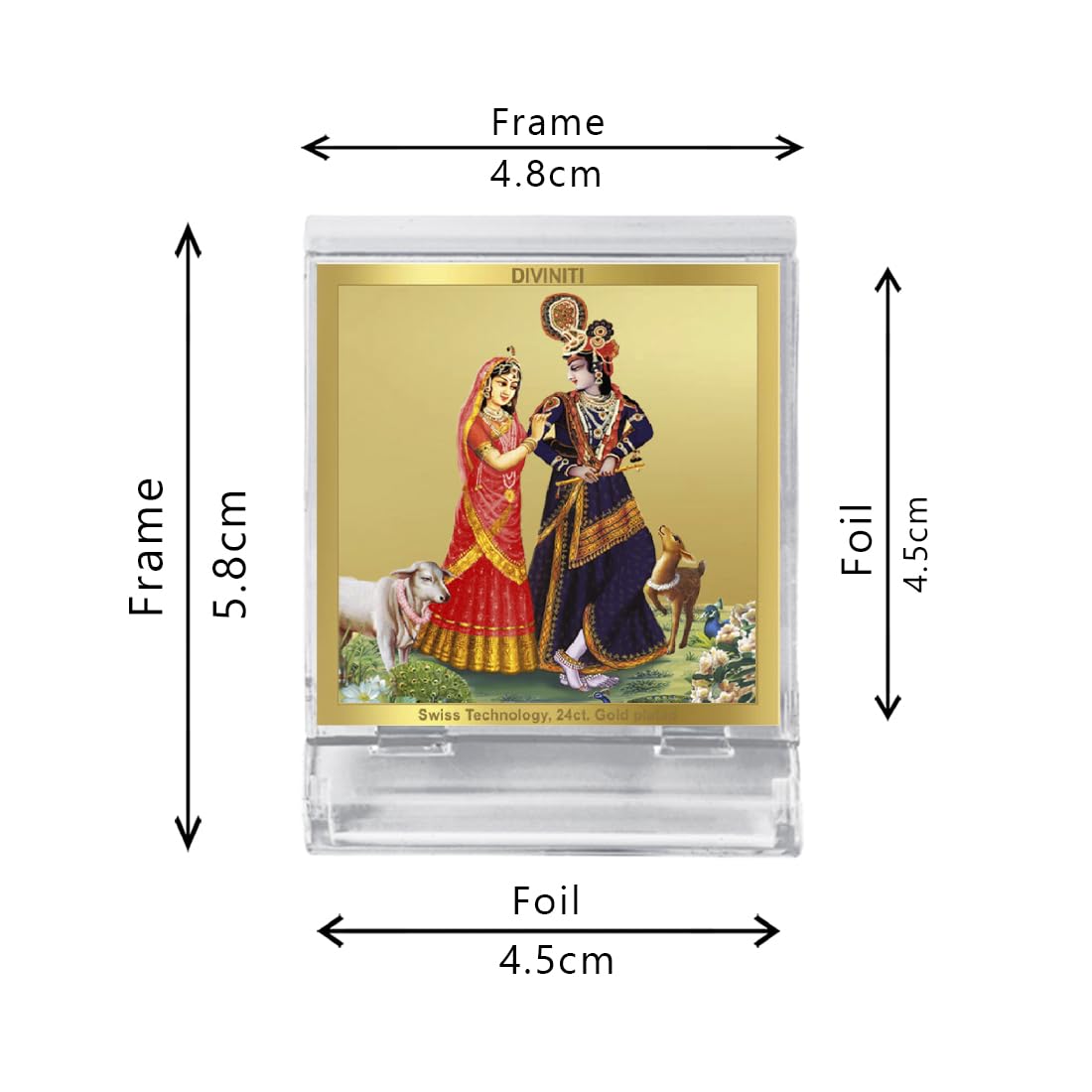 DIVINITI Radhakrishna-4 God Idol Photo Frame for Car Dashboard, Table Décor, Office | ACF 3A Acrylic Frame, 24K Gold Plated Foil|Idol for Pooja, Prayer, Gifts Items (5.8X4.8 cm)