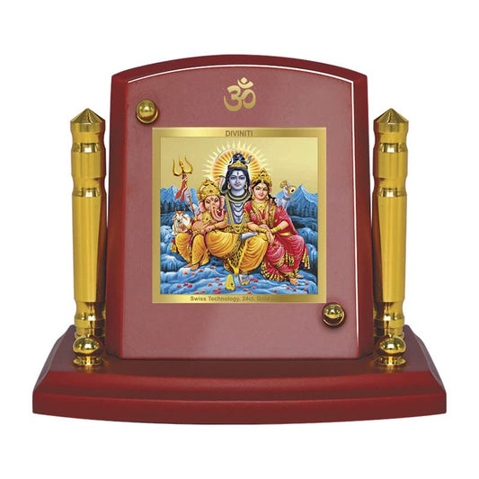 Diviniti 24K Gold Plated Shiv Parivar For Car Dashboard, Home Decor, Table Top & Puja Room (7 x 9 CM)