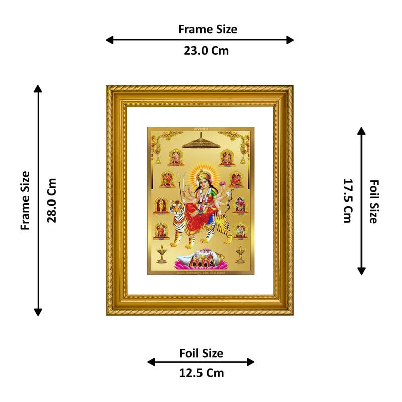 DIVINITI Nav Durga DG 2.5 Gold Plated Photo Frame, 24K Double sided Gold Plated Pendant 18 MM and Classic Rose Incense Sticks For Navratri Festival Prayer & Auspicious Occasion (Combo Pack)