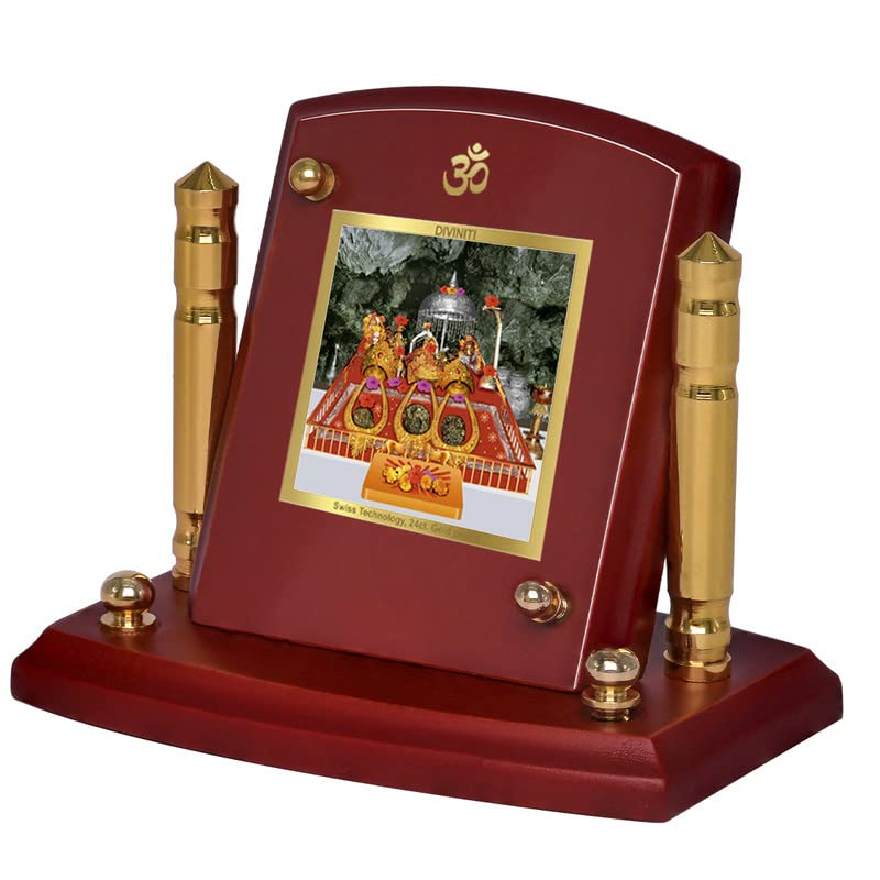 Diviniti 24K Gold Plated Mata Ka Darbar Frame For Car Dashboard, Home Decor, Table Top, Puja Room (7 x 9 CM)