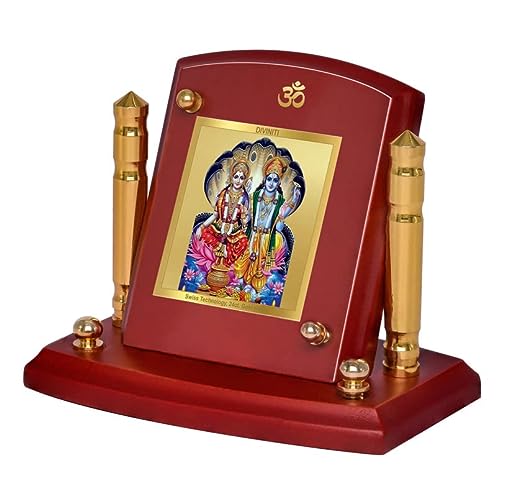 Diviniti 24K Gold Plated Vishnu Lakshmi For Car Dashboard, Home Decor, Worship & Gift (7 x 9 CM)