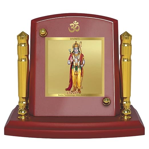 Diviniti 24K Gold Plated Lord Ram For Car Dashboard, Home Decor, Worship, Festival Gift (7 x 9 CM)