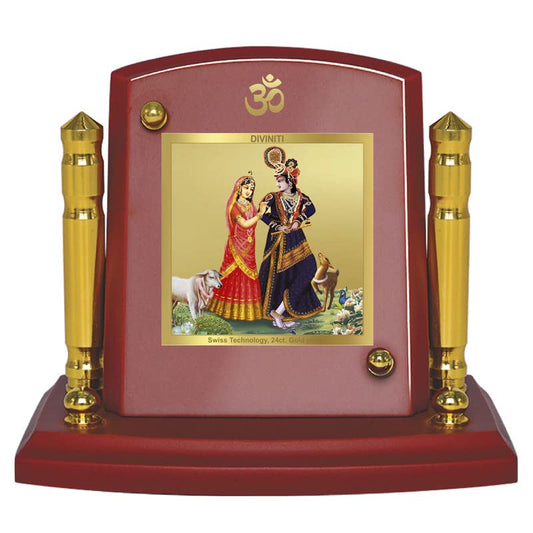 Diviniti 24K Gold Plated Radha Krishna For Car Dashboard, Home Decor, Puja & Gift (7 x 9 CM)