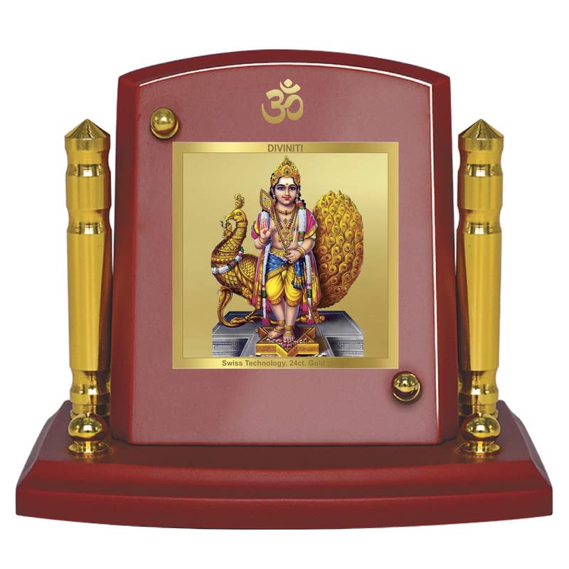 Diviniti 24K Gold Plated Karthikey For Car Dashboard, Home Decor & Prayer (7 x 9 CM)