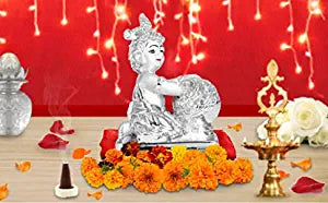 DIVINITI 999 Silver Plated Bal Gopal Idol For Home Decor Showpiece, Table, Housewarming (11 X 8.1 CM)