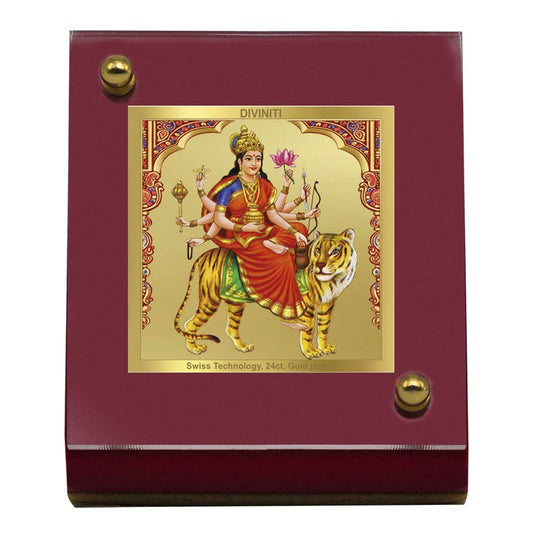 Diviniti 24K Gold Plated Chandraghanta Mata Frame For Car Dashboard, Puja, Festival Gift (5.5 x 6.5 CM)