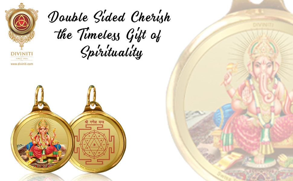 Diviniti 24K Double sided Gold Plated Pendant Ganesha  & Yantra|28 MM Flip Coin (1 PCS