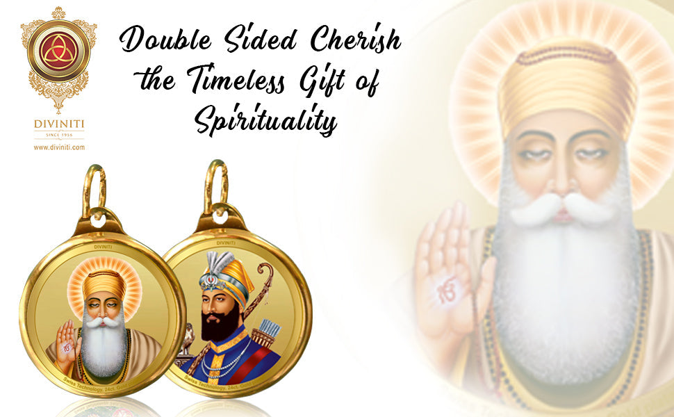 Diviniti 24K Double sided Gold Plated Pendant Gurunanak & Guru Gobind Singh |18 MM Flip Coin (1 PCS)