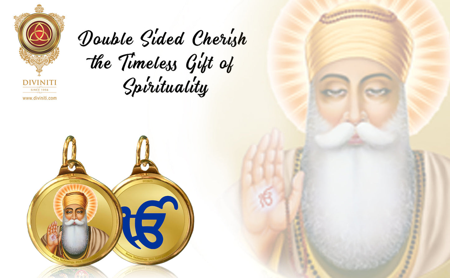 Diviniti 24K Double sided Gold Plated Pendant Gurunanak & Ekomkar|22 MM Flip Coin (1 PCS)